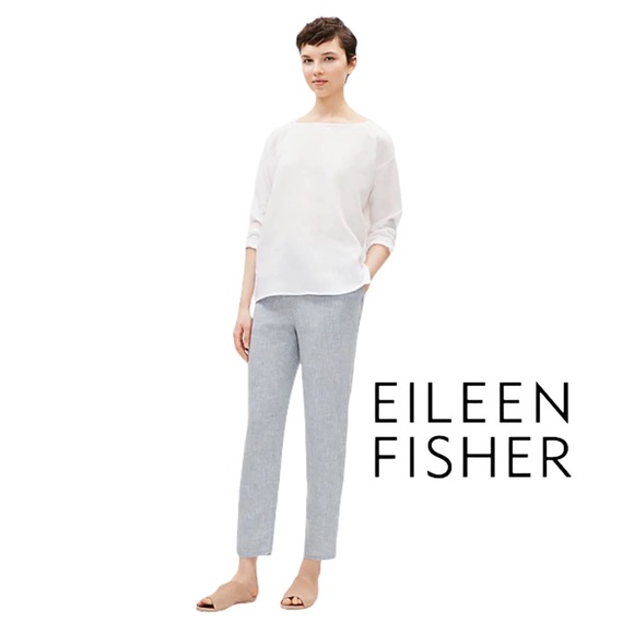 NEW! Eileen Fisher Yarn Dyed Organic Handkerchief Linen chambray Ankle Pant